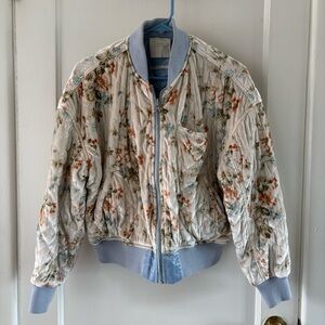 Urban Outfitters Quilted Floral Bomber Jacket - Cream and Light Blue